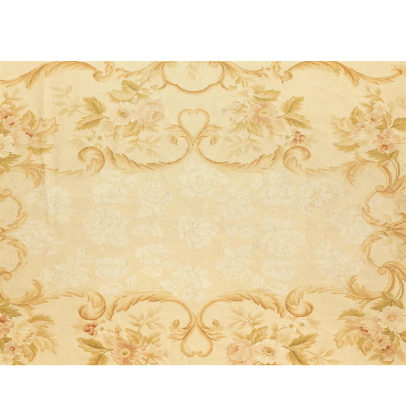 Golden Yellow Floral Aubusson Style Wool Rug