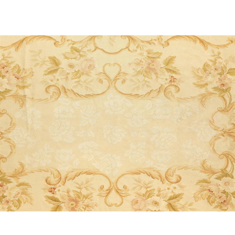 Golden Yellow Floral Aubusson Style Wool Rug 