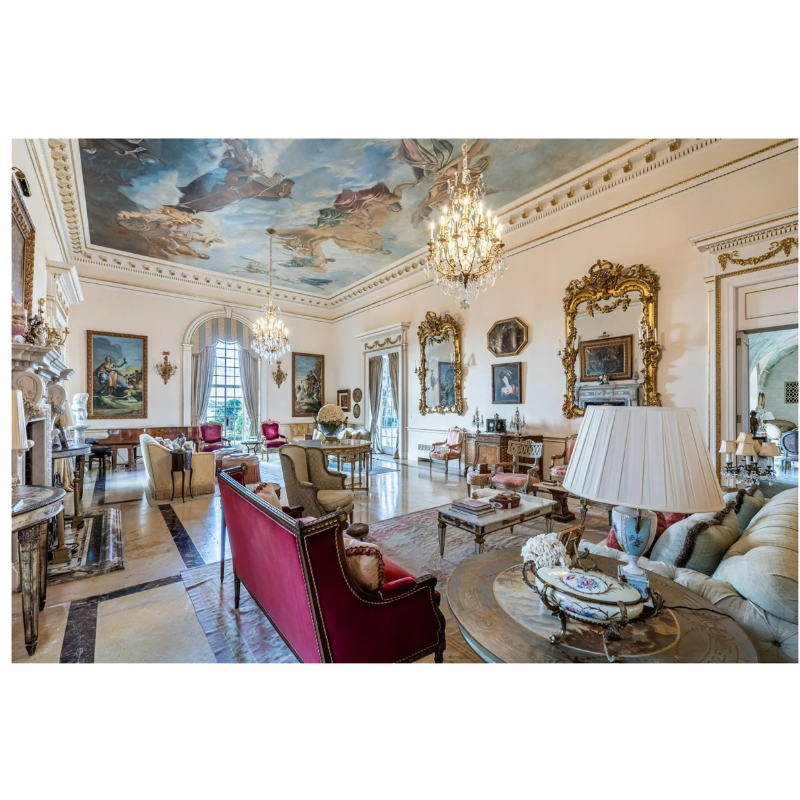 Pair of French Louis XVI Style Giltwood Cane-Back Benches with Red Silk Striped Cushions