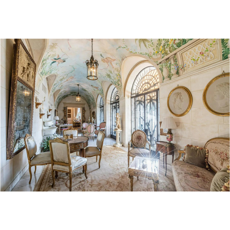 Pair of French Louis XVI Style Giltwood Cane-Back Benches with Red Silk Striped Cushions