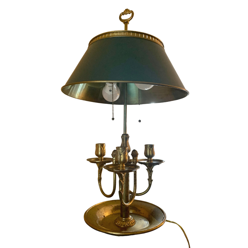 Chapman Solid Brass Bouillotte Lamp with Dark Green Brass Tole Shade