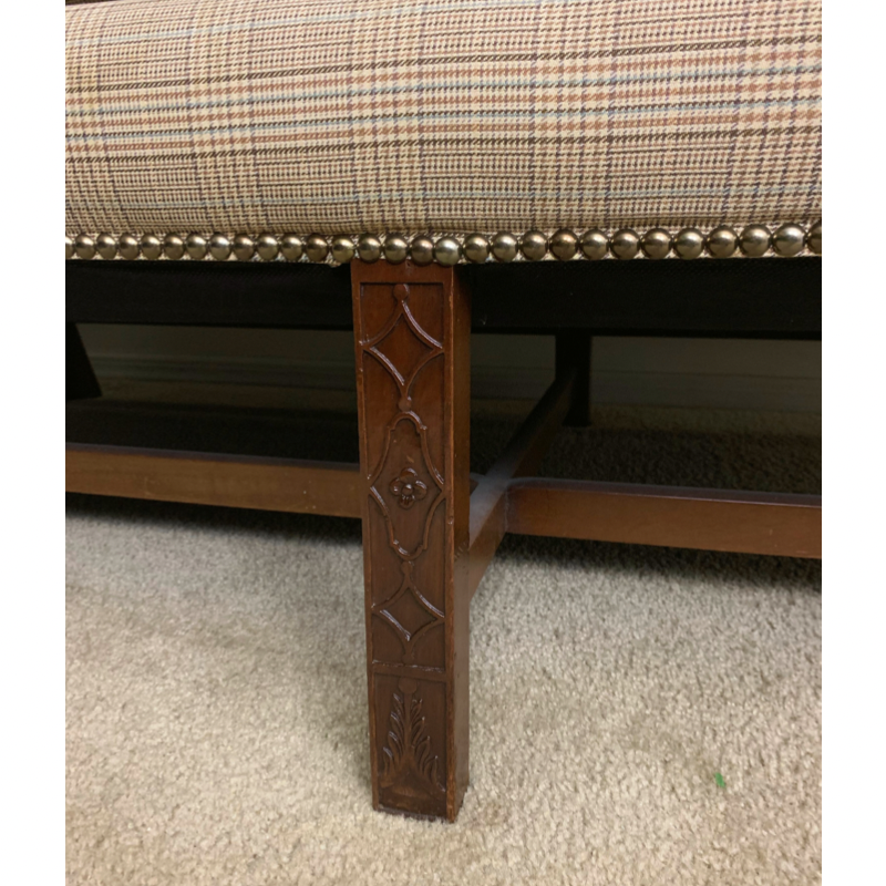 Kittinger Colonial Williamsburg Glen Plaid Camel Back Carved Mahogany Sofa
