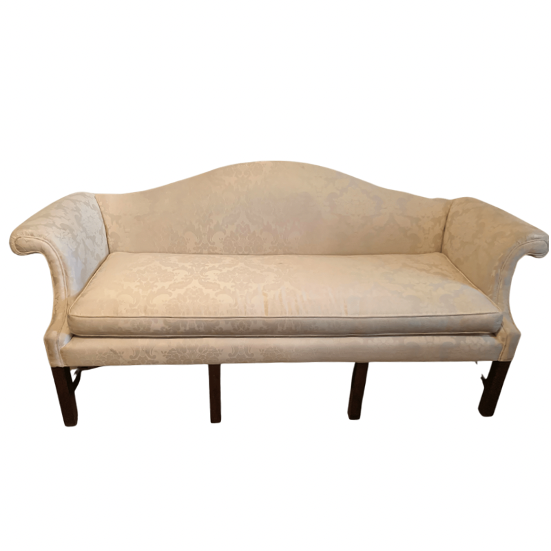 Kittinger Colonial Williamsburg White Damask Camelback Mahogany Sofa