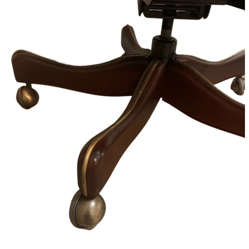 Green Leather Mahogany Swivel Desk Chair with Brass Casters