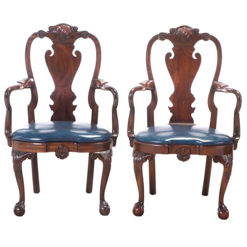 Kindel Winterthur Collection Carved Mahogany Ball and Claw Feet Dining Arm Chairs