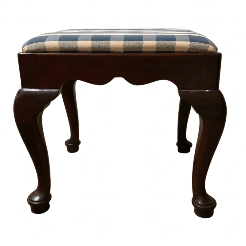Henkel Harris Blue Plaid Mahogany Foot Stool Ottoman