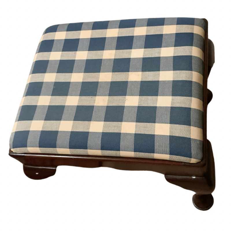 Henkel Harris Blue Plaid Mahogany Foot Stool Ottoman