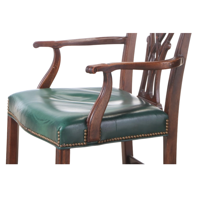 Kindel Chippendale Style Mahogany Pair of Green Leather Chairs 76-071