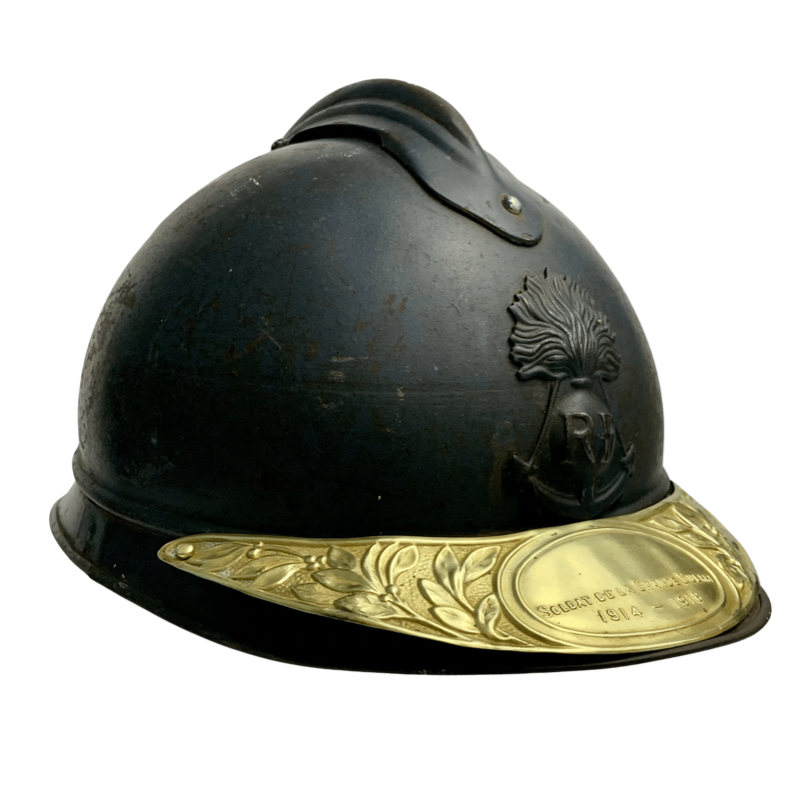 WWI French Adrian Helmet with Brass Veteran Visor