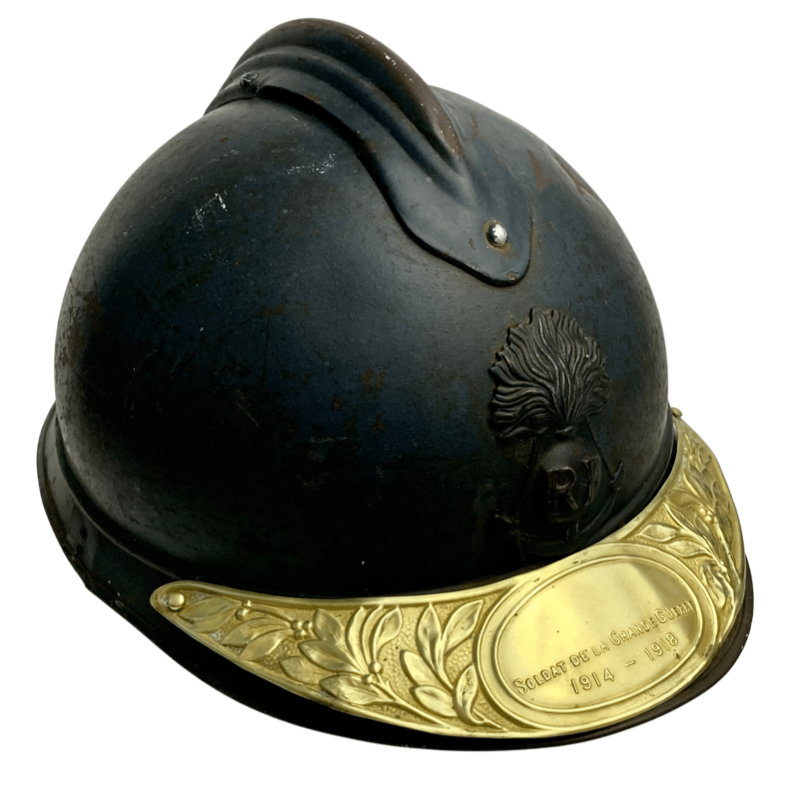 WWI French Adrian Helmet with Brass Veteran Visor