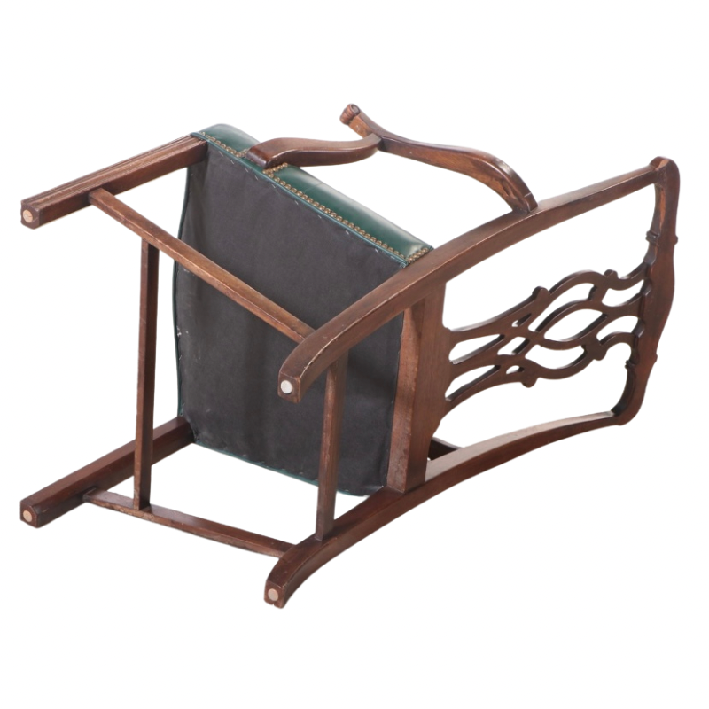 Kindel Chippendale Style Mahogany Pair of Green Leather Chairs 76-071