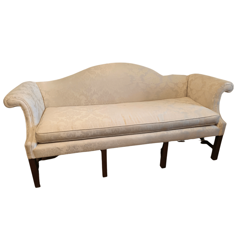 Kittinger Colonial Williamsburg White Damask Camelback Mahogany Sofa