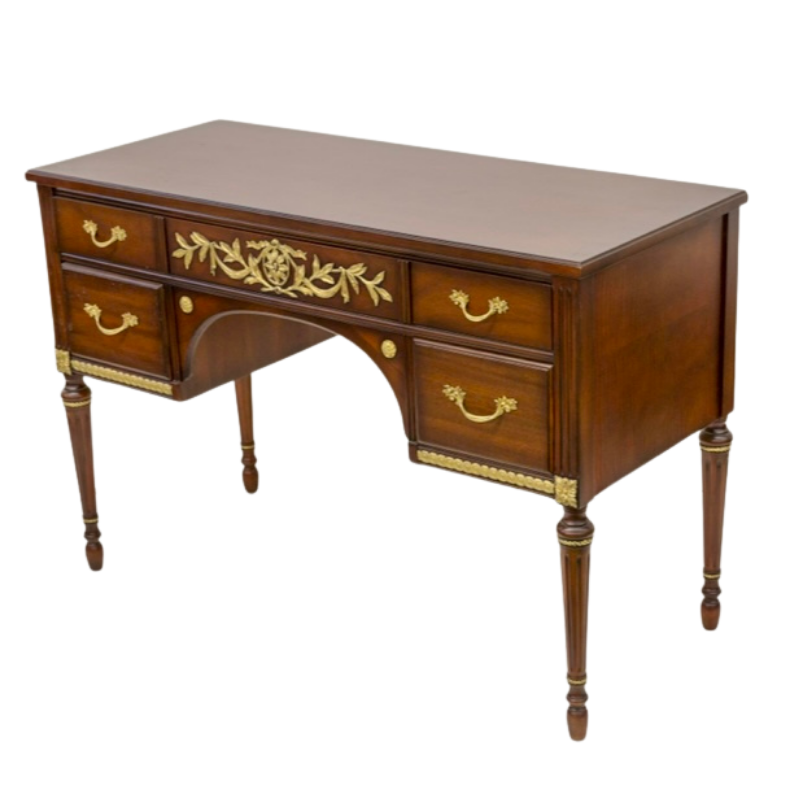 Kindel Mahogany Vanity Desk, Bench, and Mirror