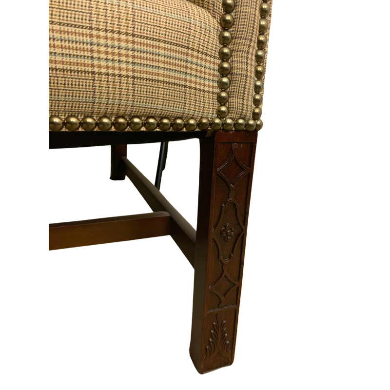 Kittinger Colonial Williamsburg Glen Plaid Camel Back Carved Mahogany Sofa Couch