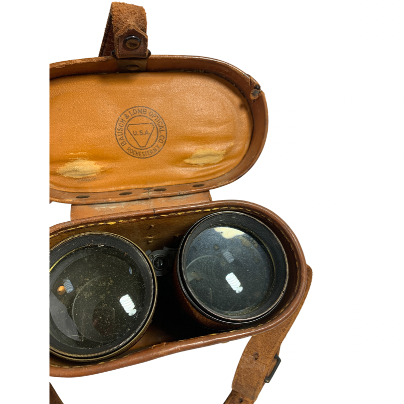 US Navy Bausch and Lomb 3X Leather Covered Binoculars with Leather Case