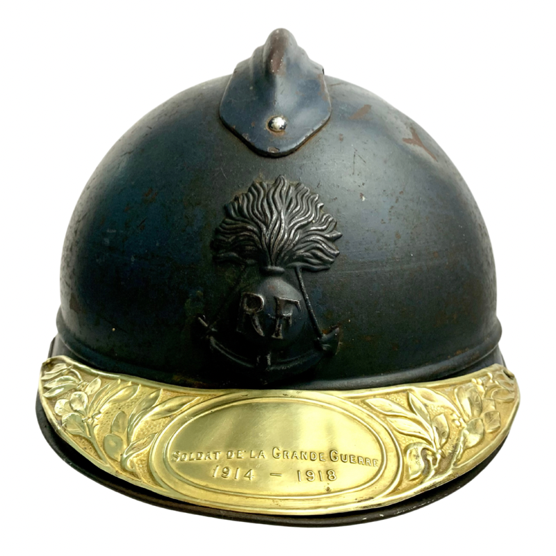 WWI French Adrian Helmet with Brass Veteran Visor