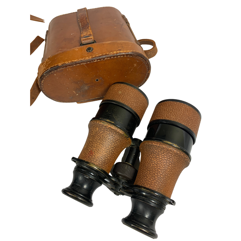 US Navy Bausch and Lomb 3X Leather Covered Binoculars with Leather Case