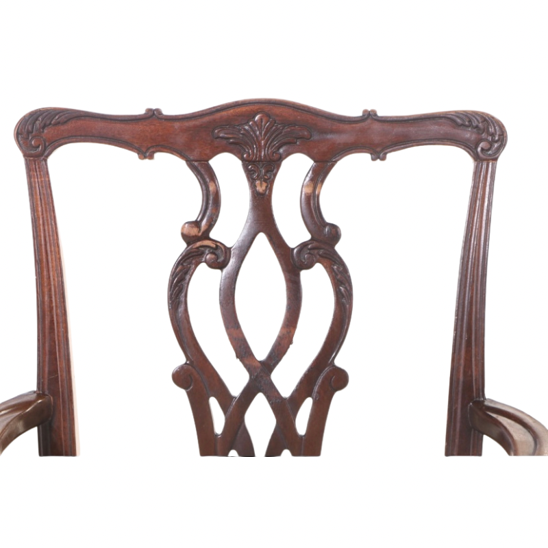 Kindel Chippendale Style Mahogany Pair of Green Leather Chairs 76-071