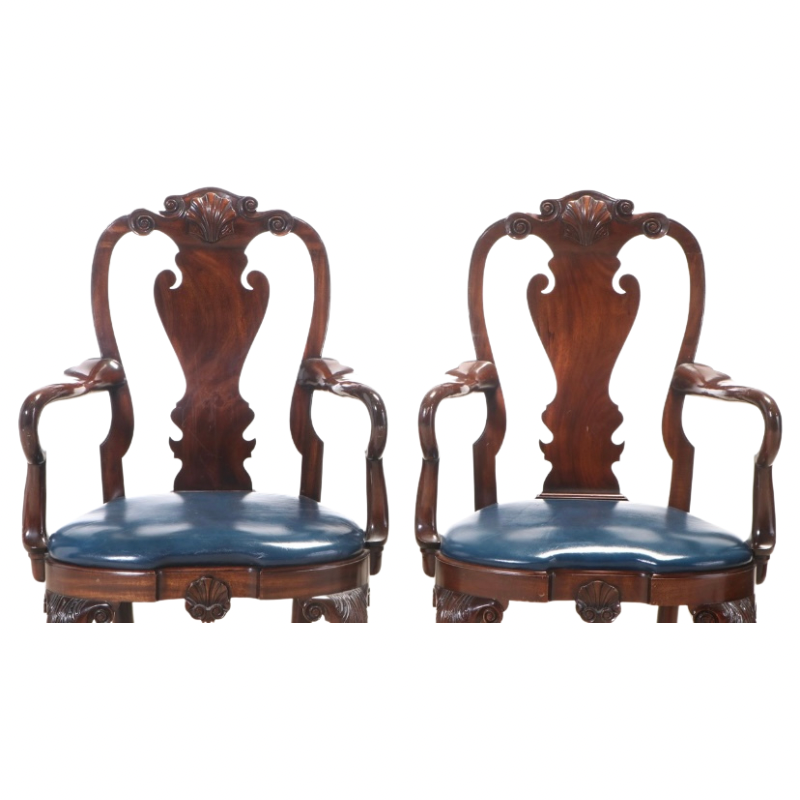 Kindel Winterthur Collection Carved Mahogany Ball and Claw Feet Dining Arm Chairs