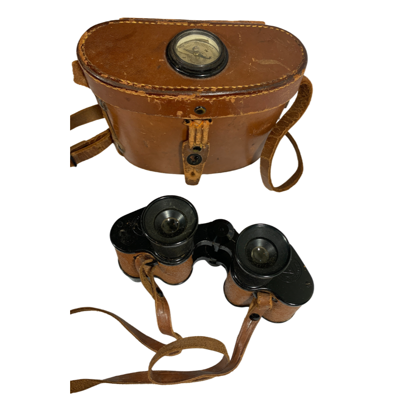 US Army Signal Corps Bausch and Lomb Binoculars with Leather Compass Case
