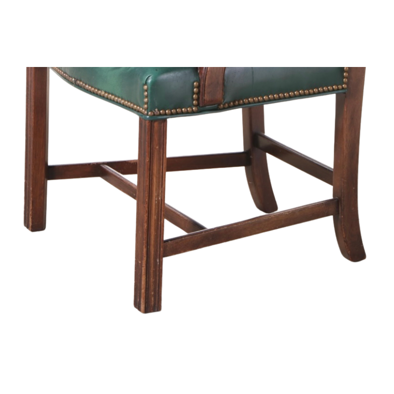 Kindel Chippendale Style Mahogany Pair of Green Leather Chairs 76-071