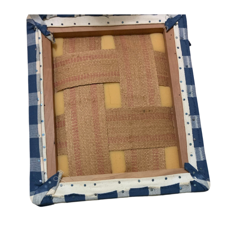 Henkel Harris Blue Plaid Mahogany Foot Stool Ottoman