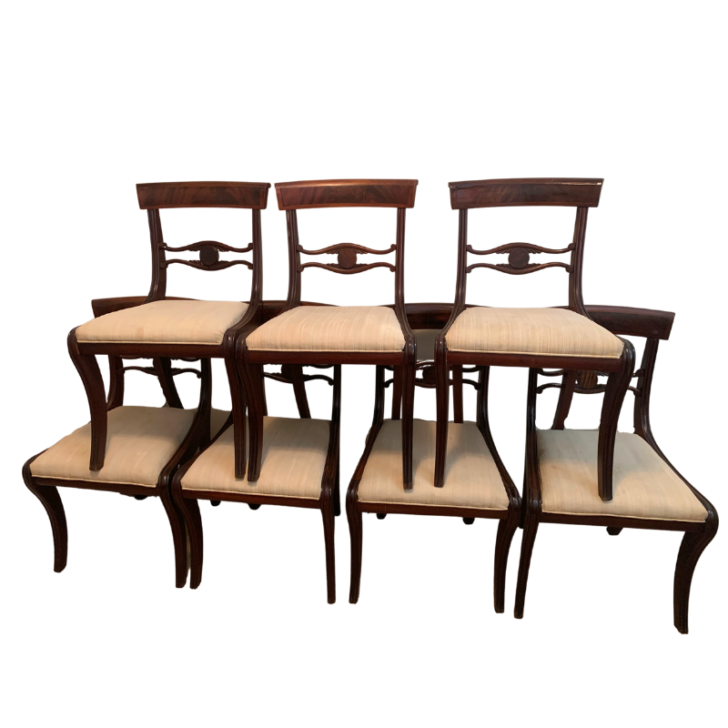 Regency Style Mahogany Saber Leg Chairs - Set of Six