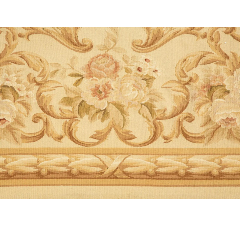Golden Yellow Floral Aubusson Style Wool Rug 