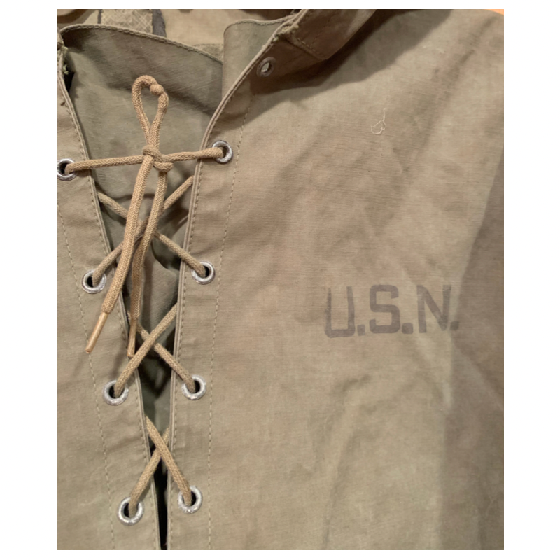 US Navy USN WWII Lace Up Waxed Canvas Deck Jacket with Hood