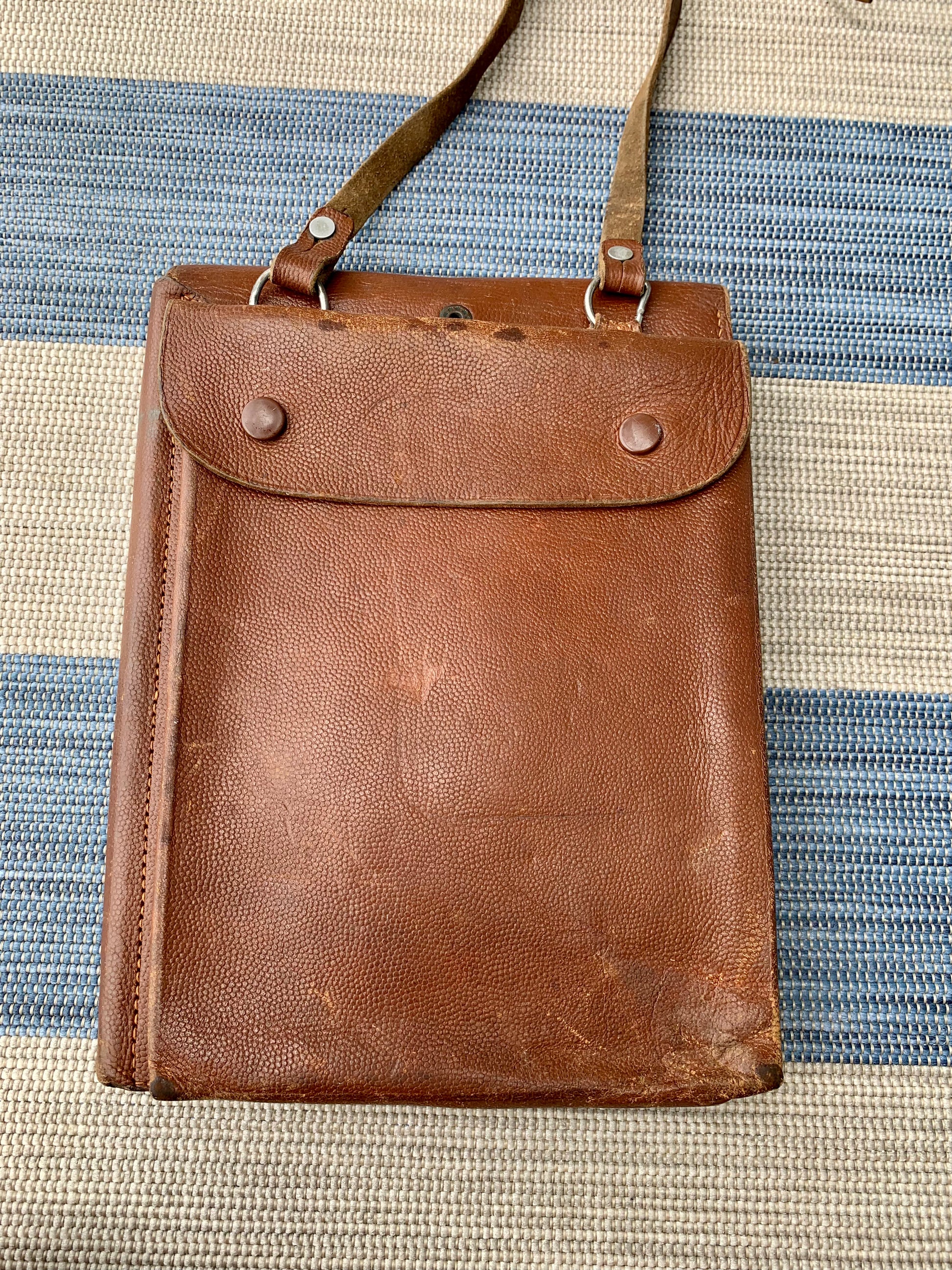 WWII German Named Officer Leather Map Case with Intact Drafting Supplies