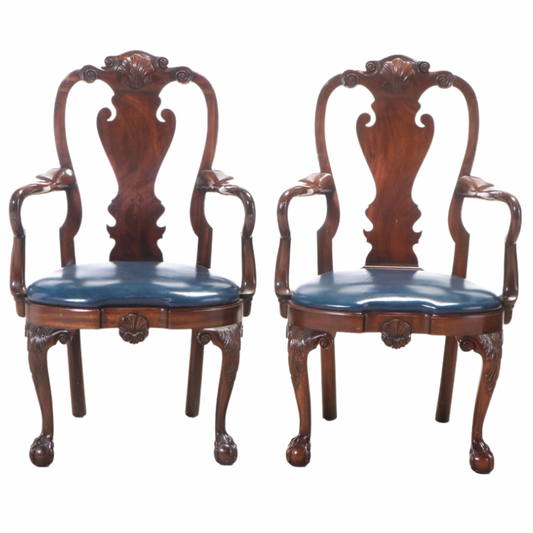 Kindel Winterthur Collection Carved Mahogany Ball and Claw Feet Dining Arm Chairs