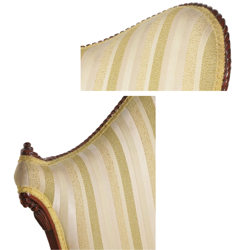 Hollywood Regency Asymmetric Mahogany Yellow Stripe Armchairs, Mid-20th Century