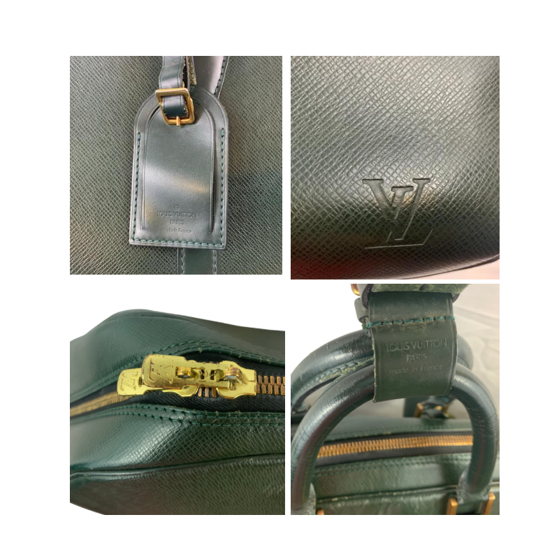 Louis Vuitton Helanga Holdall Green Taiga Leather Weekender Luggage Bag