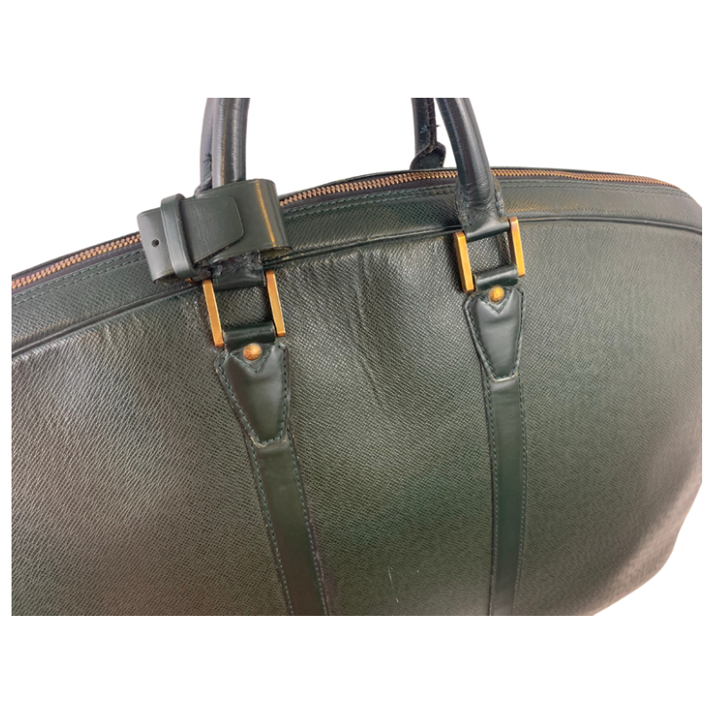 Louis Vuitton Helanga Holdall Green Taiga Leather Weekender Luggage Bag