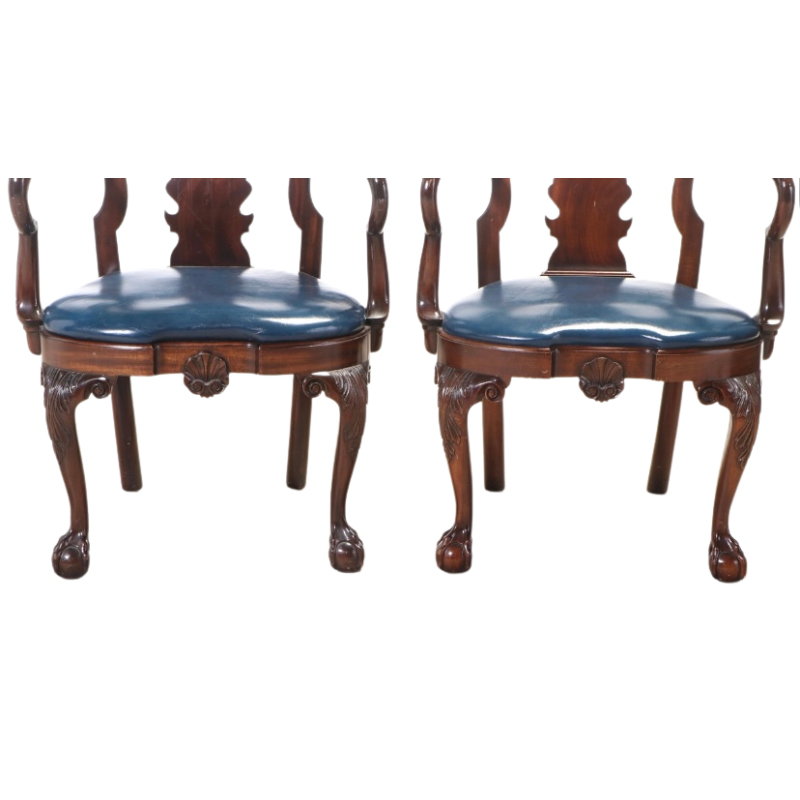 Kindel Winterthur Collection Carved Mahogany Ball and Claw Feet Dining Arm Chairs