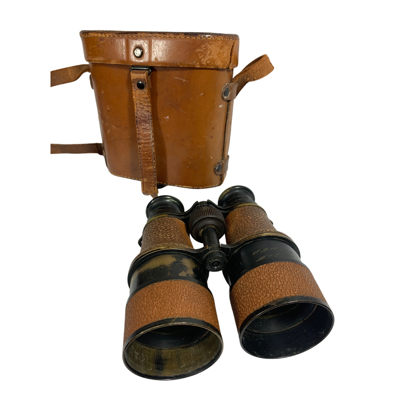 US Navy Bausch and Lomb 3X Leather Covered Binoculars with Leather Case
